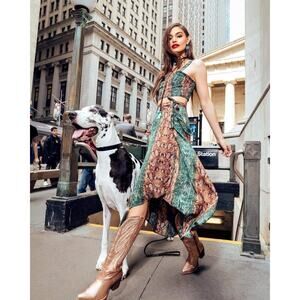 Free People Two Piece Gypsy Snake Print Set Size Medium Crop Top Wrap Skirt NWT